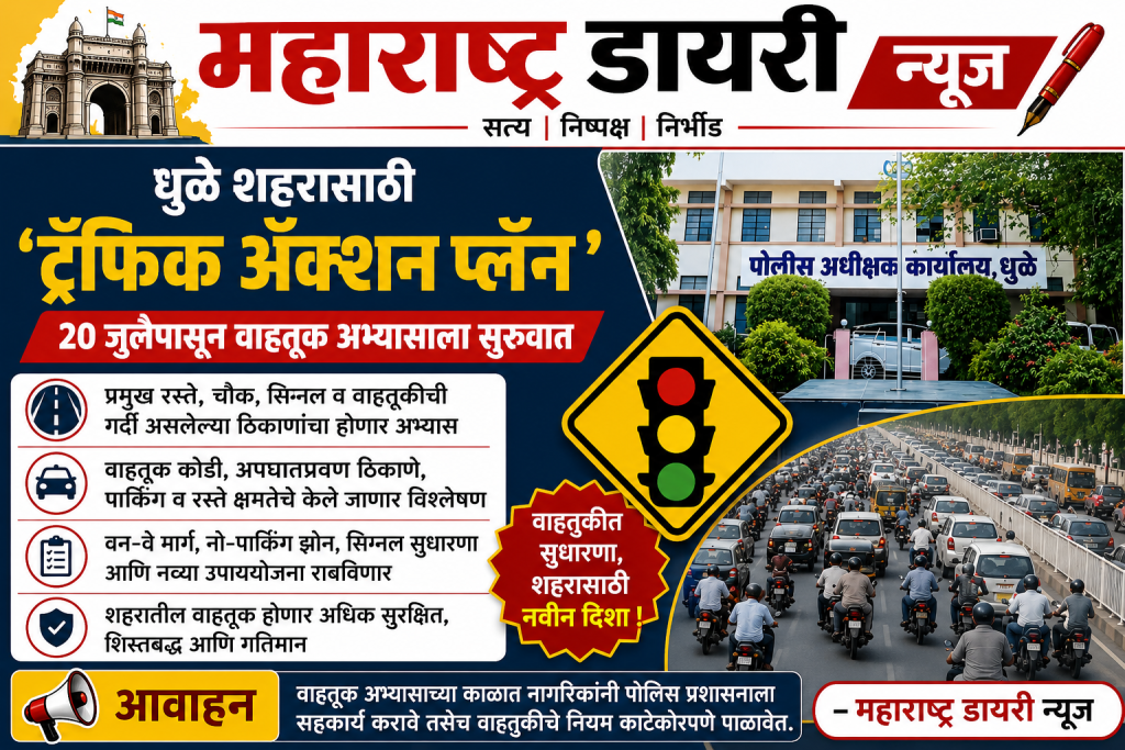 धुळे शहरासाठी ‘ट्रॅफिक अॅक्शन प्लॅन’; 20 जुलैपासून वाहतूक अभ्यासाला सुरुवात 5 file 00000000640c81faba5b45dc5857851e